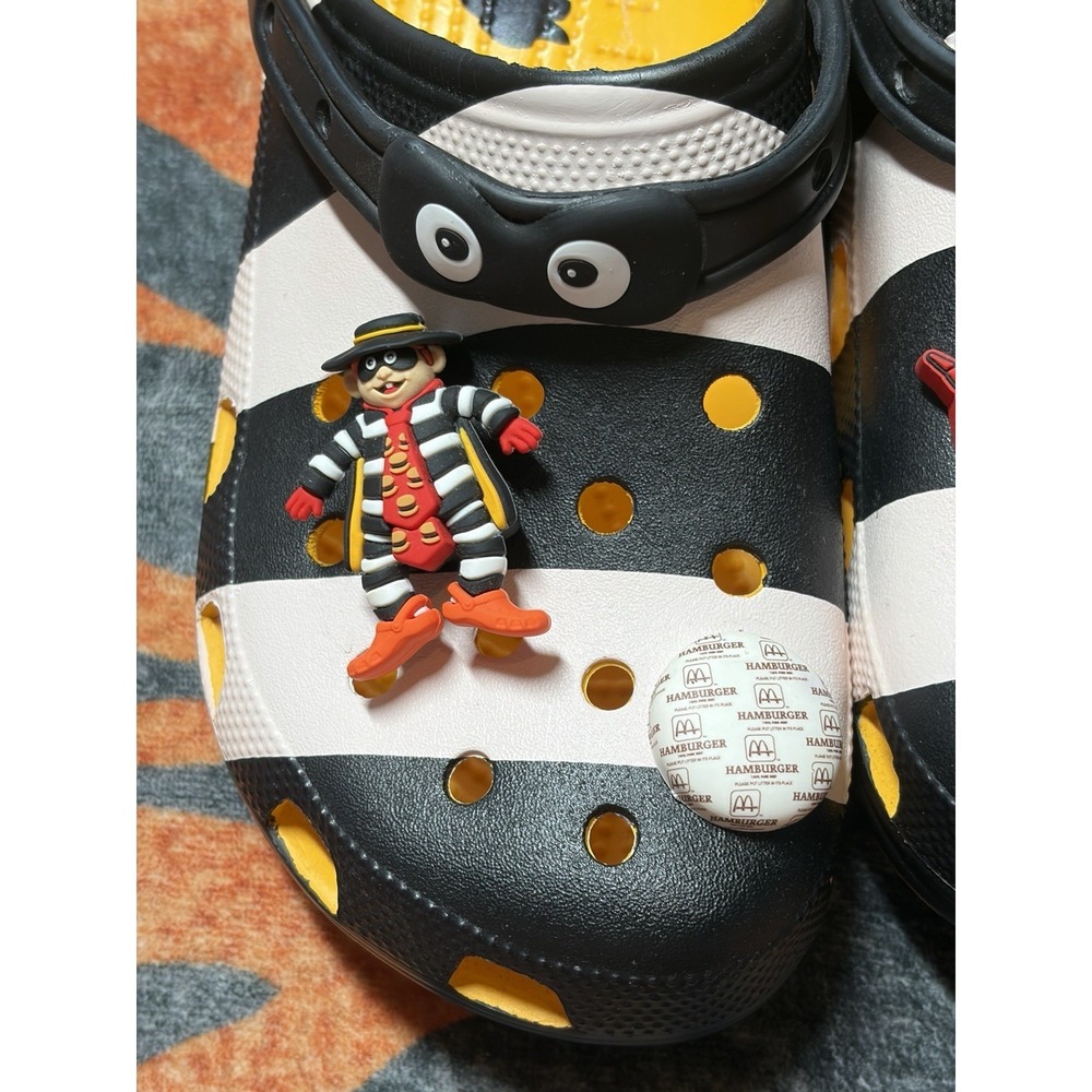 Crocs Hamburglar Men's Cartoon Sandals Black White Yellow Colorblock Size 11 - Picture 6 of 9